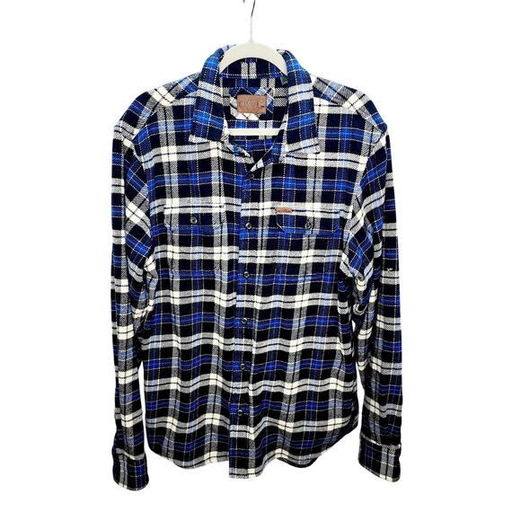 Orvis Blue & White Plaid Heavy Weight Button Front Men's Flannel Shirt Size L - Picture 1 of 13